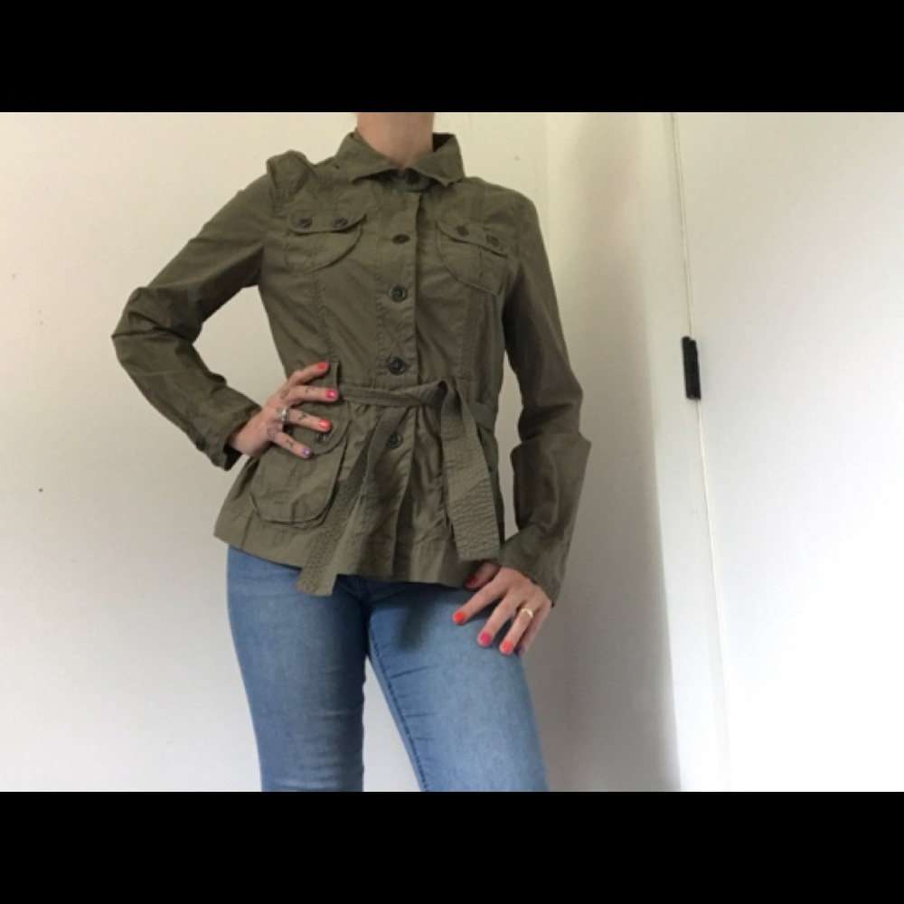 Calvin Klein Jeans Army Shirt/Jacket Y2K Button Down Tie Waist Olive Green - Picture 7 of 15